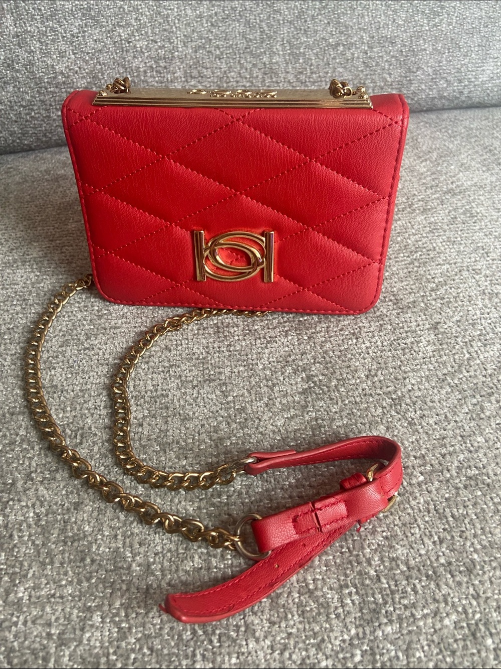 bebe Quilted Red Crossbody with Gold Chain